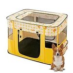 Foldable Pet Playpen Portable Kennel Cage for Puppy Dog Kitten Cat, Indoor/Outdoor Pop up Pet Tent Fence (M,Yellow)