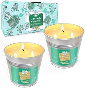 Large Citronella Candles Outdoor Indoor, 3-Wicks Natural Soy Wax Lemongrass Scented Outside Bucket Candles for Summer Camping Picnic at Patio Yard Home Garden, 2 Packs