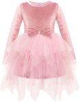 Arshiner Girls Party Dress Irregular Hem Tulle Long Sleeve Princess Tutu Holiday Gown Valentines Day Birthday Dresses Size 5-6 Light Rose