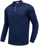 PINSPARK Long Sleeve Polo Shirts for Men Moisture Wicking Men's Golf Shirts Quick Dry Lightweight Golf Polos Collared Shirts Navy Blue