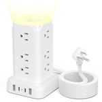 Power Bar Tower with Night Light, PD 20W Surge Protector Power Strip with 4 USB Ports(2A+2C), 6 Feet Extension Cord with Multiple Outlets Ultra Thin Flat Plug for Home Office Dorm Room (White)