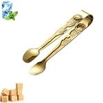 Mini Serving Tongs, 4Inch Rose Pattern Stainless Steel Sugar Cube Tongs, Sliver Small Ice Tongs for Tea and Coffee Party (Gold)