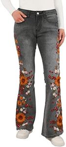 ZENTHACE Bell Bottom Jeans for Women High Waisted Embroidered Sunflower Wide Leg Stretchy Flared Jeans Sunflower 8
