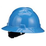 MSA Safety 475368 V-Gard Slotted Full-Brim Hat, Blue, w/Fas-Trac III Suspension