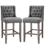 HOMCOM Counter Height Bar Stools Set of 2, Upholstered Bar Chairs with Nailhead Backrest and Footrest, Modern Barstools for Kitchen, Dining Room, Grey