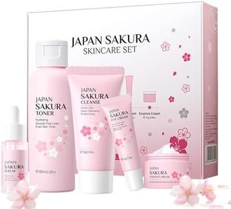 Set de Cuidado Facial Sakura 5 Piezas, Set de Cuidado Diario de la Piel con Limpiador, Tónico, Limpieza y Cuidado Facial, Hidratación y Antienvejecimiento, para Adolescentes y Mujeres
