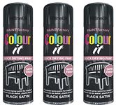 HitlineUK 3 x SATIN BLACK PAINT AEROSOL COLOUR IT SPRAY CAN QUICK DRYING DIY PLASTIC METAL WOOD 250ML