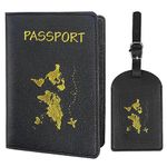 PALAY Unisex Adult Passport Holder and Luggage Tag Set, Travel Must Haves Leather Luggage Tags for Storing Passport Boarding Passes Credit Cards Label Card, Black