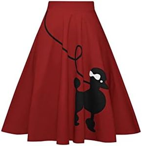 ZEZCLO Women's Poodle Skirt 50s Vintage Pleated A-line Zipper Skirts Red L