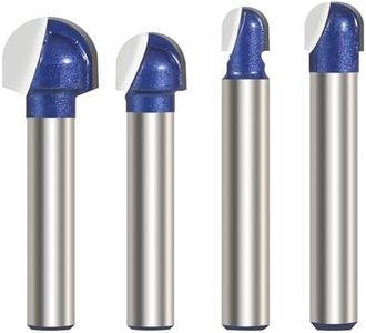 Vearter 4PCS Cove Router Bit Set, 6.35mm Shank Core Box Round Nose Milling Cutter, Solid Carbide Juice Groove DIYer Tool for Woodworking - Cutting Dia. 6mm, 8mm, 10mm, 13mm