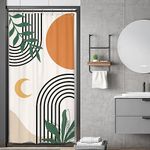 Riyidecor Stall Boho Small Half Size 36x72 Inch Shower Curtain,Camper Abstract Mid Century Modern Aesthetic Geometric RV Single Narrow Dorm Decor Bathroom Set Polyester Waterproof Fabric 7 Hooks