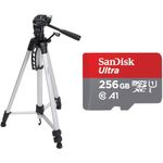 Amazon Basics 152 cm (60-Inch) Lightweight Camera, DSLR and Binocular Tripod with Bag, Black & SanDisk 256GB Ultra microSDXC card + SD adapter up to 150 MB/s with A1 App Performance UHS-I