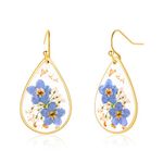 Forget-Me-Not and Queen Anne's Lace Pressed Wildflower Earrings | Pressed Flower Teardrop Earrings Dry Flowers | Drop Dangle Earring For Women Girls | Personalized Handmade Earrings | Gift for Woman