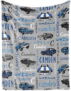 KAINSY Personalized Car BlanketWith Name for Boys,Custom Name Blanket for Kids,Soft Flannel Car Toddler Blanket Customized Gift for Birthday Christmas Baby Shower Newborn Gift 60in X 80in 2-car Gray