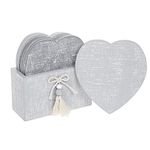 Provence Collection Cool Grey Shabby Chic Heart Shaped Coasters - Set of 6 in Coaster Holder