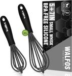 Walfos Whisk,5+7in Mini Whisk, Silicone whisks for Cooking Non Scratch.Heat Resistant(450°F)- Perfect for Mixing,Beating, Blending,BPA Free and Dishwasher Safe.(Set of 2,Black)