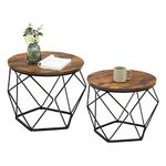 VASAGLE Small Coffee Table Set of 2, Round Coffee Table with Steel Frame, Side End Table for Living Room, Bedroom, Office, Rustic Brown and Ink Black ULCT041K01