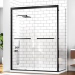 LENPHILVEE 60" W x 32" D x 76" H Semi-Framed Double Sliding Shower Glass Door, SGCC 3/8" & 5/16" Tempered Glass, Double Nano Coating, Aluminum, Leak-Proof, Black