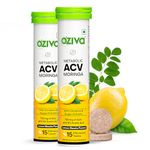 OZiva ACV Moringa For Weight Loss | 3-in-1 Fat Oxidation Formula I With Cinnamon & Guggul Extracts | No Maltodextrin, No Added Sugar |15 Effervescent Tablets, Lemon Masala (Pack of 2)