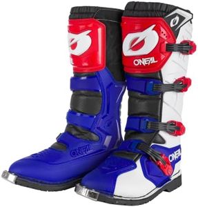 O'Neal | Botas de Motocross | Motocicleta de Enduro | Confort gracias a la plantilla de aire, cuatro hebillas, material sintético | Botas Rider Pro | Adulto | Blanco Rojo Azul | Talla 41