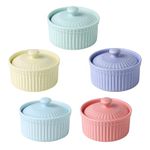 Mary Paxton Ceramic Covered Baking Bowl,3.5"Porcelain Ramekins Souffle Cake Bowl With Lid Dishes Pudding Cup For Baking Appliances Creme Brulee Custard Cups Desserts Sauce Dishes Dipping Bowls(Green)