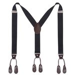 Kajeer Mens Button End Suspenders Braces - 1.37 Inches Wide Y Shape Adjustable Button End Elastic Suspender (Black)