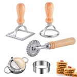 Ravioli Pasta Cutter Wheel Set of 5, Ravioli Maker Cutter with Roller Wheel Ravioli Cutter Set with Wooden Handle, Pasta Press Wheel Pasta Maker Tools for Pasta Making Dumplings, Pierogi