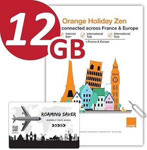 Orange Holiday Europe Prepaid SIM Card Combo Deal 12GB Internet Data in 5G/4G/LTE (Data tethering Allowed)+30min & 200 Texts from Europe to Any Country Worldwide+1 Sim Card Holder+1 Pin