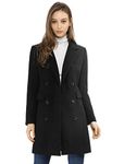 Allegra K Women's Elegant Notched Lapel Double Breasted Long Trench Coat Blacks M-12