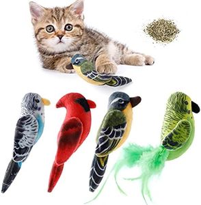 Dorakitten Cat Catnip Toys Interactive Cats 4pcs Kitten Plush Nip Chew Bird Toy with Ring Paper Pet Best Treats Stuffed Pillow Cute Teething Play Gifts Soft Kick Sound Supplies for Indoor Kitty