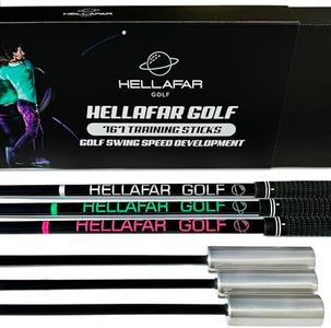 HELLAFAR GOLF Golf Swing Speed Training Sticks | Increasing Club Head Speed and Distance | 6 Month Swing Stick Training Program | Includes 3 Weighted Golf Speed Sticks w/Bonus Stretch Program