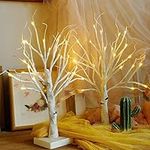 Twinkle Star 2FT 24 LED Lighted Birch Tree for Home Decor, Battery Operated Tabletop Mini Artificial Tree for for Christmas Centerpiece Mantel Indoor Wedding Party Fall Decoration 2 Pack