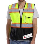 DibSafety 3M Reflective Safety Vest Mesh, High Visibility Vest Yellow and Black, ANSI Class 2 Vest with Pockets and Zipper L