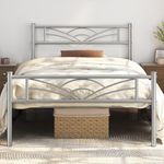 Yaheetech 3ft Single Bed Metal Slatted Bed Frame with Cloud-inspired Design Headboard, Under-bed Storage Silver