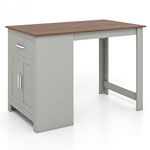 TANGZON Bar Table, 119 x 59cm Dining Table with Adjustable Shelf, Drawer & 2 Doors, Modern Rectangular Counter Height Table for Kitchen, Dining Room & Living Room (Grey)