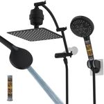 Hibbent All Metal 10'' Dual Filtered Rainfall Shower Head Combo, High Pressure Handheld Shower Head with 16'' Adjustable Extension Arm, 20 Stage Shower Filter, 10-spray, 71'' Shower Hose, Matte Black