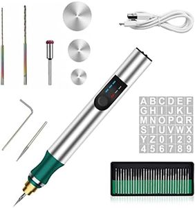 Electric Engraving Pen with 36 Stencils,25W Cordless Etching Engraving Tool with 35bits,USB Rechargeable Mini Micro Professional Engraver Machines for Jewelry Wood Metal Glass Stone Plastic (Green)