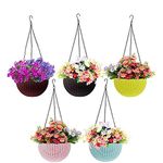 Go Hooked Plastic Hanging Pot, Multicolour, Pot Diameter -7.1 Inch, Pot Height -4.8 Inch, Pot Thickness -3 mm, Chain Length -13 inch Approx., 5 Pieces