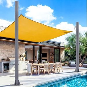 2 Pack Sun Shade Poles 10Ft Shade Sail Poles with Flat Base 2.4" Diameter Heavy Duty Shade Sail Post with 3 Rings for Garden Yard Backyard Ground Grassland