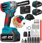 RYOJEGK 600N.m Cordless Impact Gun with Hammer, 21V Impact Wrench 1/2" with 2x4.0Ah Battery, Socket Screw Drill Converter & Fast Charger, 450Ft-lbs Compact Pistola De Impacto for Household Tool Car