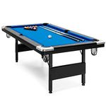 GYMAX Pool Table, 6FT Foldable Billiard Table with Complete Set of Balls, 2 Cue Sticks, Chalk, and Felt Brush, Portable Indoor/Outdoor Pool Table for Adults Kids Family Game