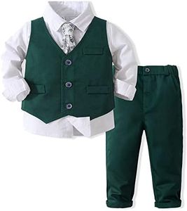 WEIWODUZUN Boys Gentlemen Suits, Kids Formal Dress Shirts & Pants & Ties & Vest Sets Green