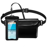 MILPROX Floating Waterproof Phone Holder Pouch, [2 Pack] Universal Float Dry Bag，IPX8 Underwater Fanny Pack Phone Case with Neck Arm Waist Strap for All iPhone Galaxy Pixel Phone Up to 7.0"-Black