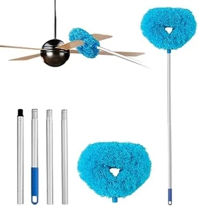 Ceiling Fan Cleaner Duster Reusable Microfiber Ceiling Fan Blade Cleaner Removable Duster with Extension Pole Adjusts 13 to 49.7 Inch for Cleaning Walls Bookshelves Furniture Door Window Top (Blue)