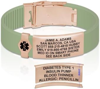 Divoti Custom Engraved Medical Alert ID Bracelet for Men & Women | Adjustable Silicone Band with Stainless Steel Clasp | Dual-Sided Laser Etching (Up to 9 Lines) |Emergency Info | Trim-to-Fit — GM-RG-BL/19MM