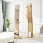 Maxkon Rotatable Floor Mirror Full Length Mirror Freestanding Full Body Mirror Large Stand Up Mirror with Storage Oak