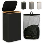 Laundry Hamper with Lid - Waterproof Freestanding Laundry Basket with Removable Liner Bag, Collapsible 110L Large Clothes Storage Laundry Bin with Easy Carry Bamboo Handle for Clothes Toys Organizer