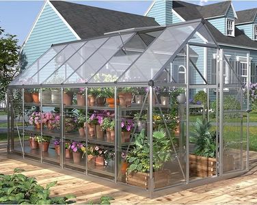 VanAcc 6x12 FT Hybrid Polycarbonate Greenhouse with 2 Vent Window Lockable Hinged Door Aluminum Sun House for Outdoor Walk-in Hobby Greenhouse Sun Room, Silver