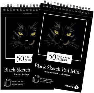 Art-n-Fly Lot de 2 Carnets de Dessin A5 avec Pages Noires, Papier perforé Noir Vif à Spirales - 100 Feuilles au Total