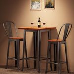 Aiho Bar Table and Chairs Set, Pub Table and Chairs Set of 2, with Elm Solid Wood and Thickened Metal Frame, for Bar, Small Space, Bistro Cafe